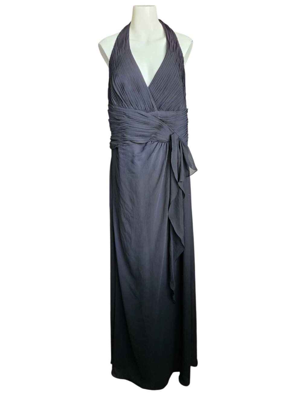 David's Bridal Soft Crinkle Chiffon Halter Dress Black Sz 18 Whimsygoth Wedding